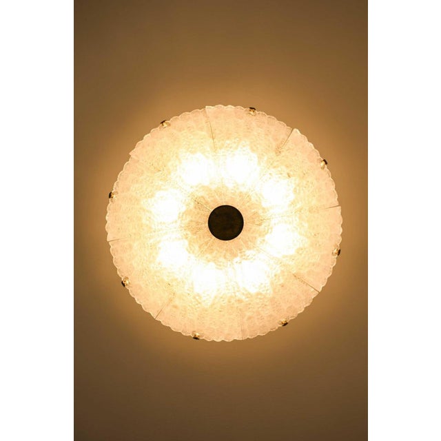 Scandinavian Modern Ceiling Lamp in Brass and Glass attributed to Carl Fagerlund, 1960s For Sale - Image 6 of 9