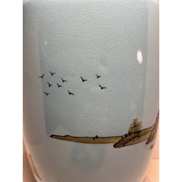 Traditional 1950's Taiwanese Republic of China Period Hand Painted Blue Porcelain Vase For Sale - Image 3 of 7