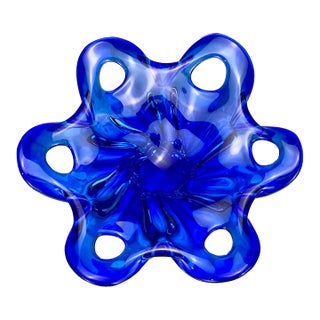 Mid-Century Italian Murano Atomic Blue Pierced Art Glass Bowl For Sale