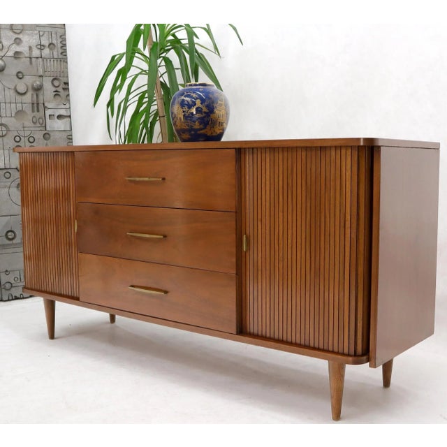Drexel American Walnut Mid-Century Modern Tambour Doors Long Dresser Credenza For Sale - Image 4 of 13