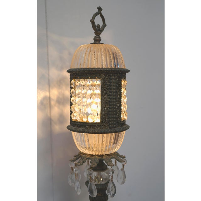 Art Deco 1915 Antique Bronze Art Nouveau German Crystal Prism Table Lamp For Sale - Image 3 of 13
