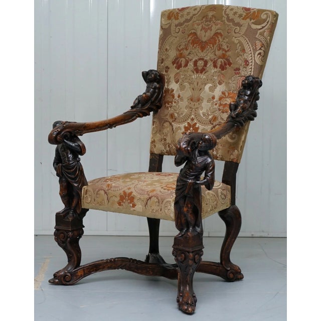 Late 19th Century Museum Quality Valentino Panciera Besarel 19th Century Italian Walnut Cherub Carved Armchair – Throne Chair For Sale - Image 5 of 12