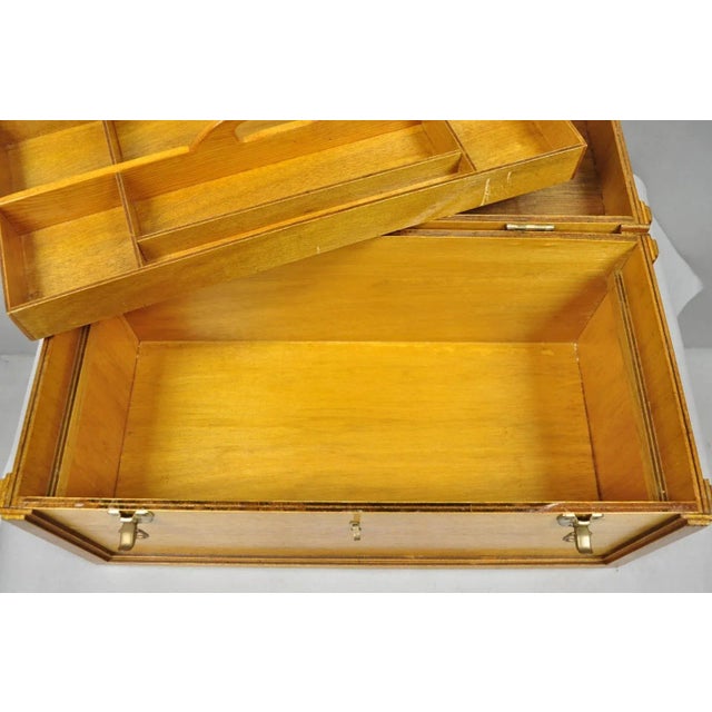 Wood Vintage Arts & Crafts Custom Handmade Large Wooden Tool Chest Tool Box For Sale - Image 7 of 14