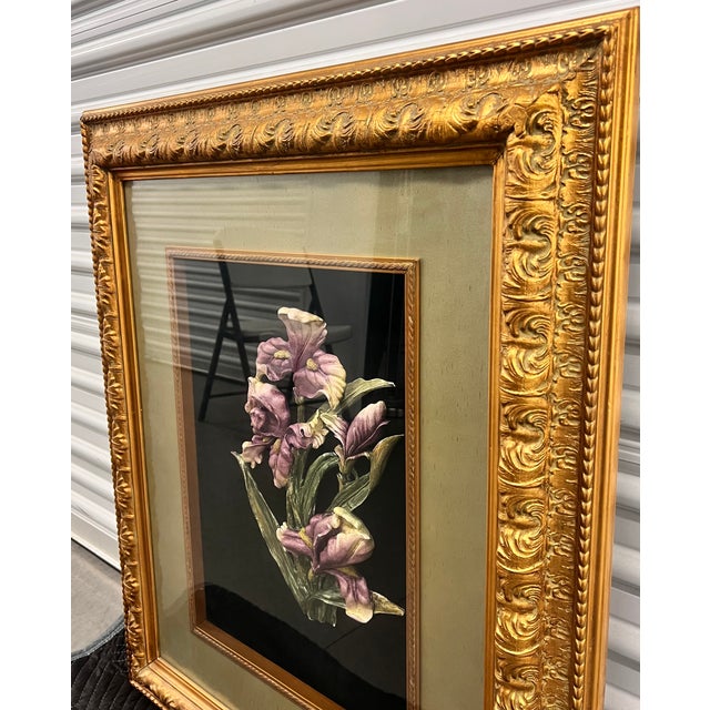 Shabby Chic Vintage Art Nouveau Style 3D Shadow Box Gold Gilded Frame with Floral Iris For Sale - Image 3 of 5