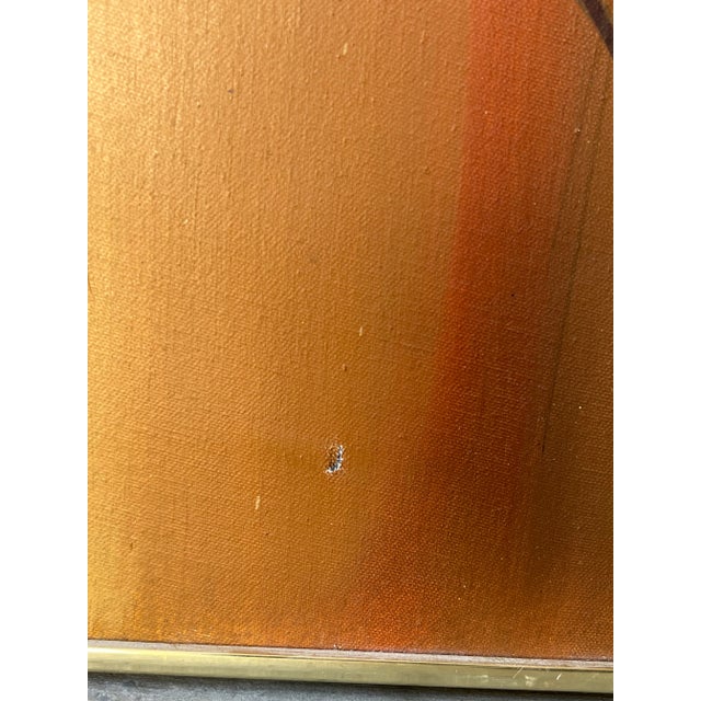 Brass Vintage Mid Century Postmodern 1970s Large Leopard Oil Painting Brass Frame Cat For Sale - Image 8 of 9