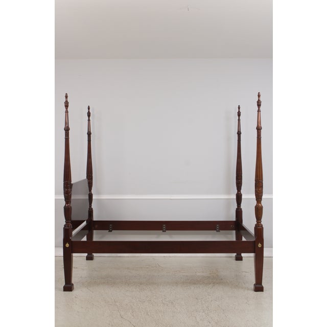 Councill Furniture Councill Craftsmen Queen Size Mahogany Rice Carved Poster Bed For Sale - Image 4 of 18