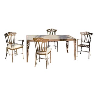 Set of Garden Furniture with Natural Rectangular Top Mosaic Marble For Sale