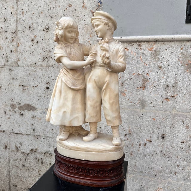 19th Century Eugenio Battiglia, Sculpture Childrens Couple, 1890s, Alabaster For Sale - Image 5 of 18