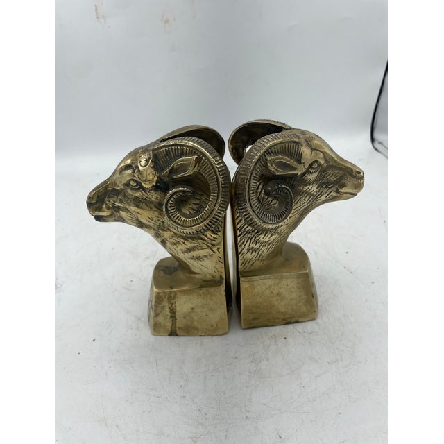 Metal Brass Ram Bookends For Sale - Image 7 of 7