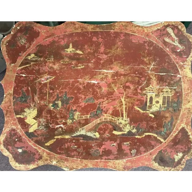 Chinoiserie Early Mid Century Chinese Wood Table With Bamboo Wood Base For Sale - Image 3 of 14