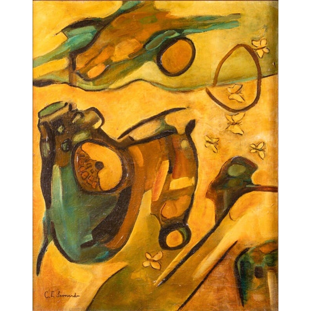 c.e. Leonard Cubits Surreal Abstract Signed Oil Painting on Framed Canvas 1970 For Sale In Detroit - Image 6 of 8