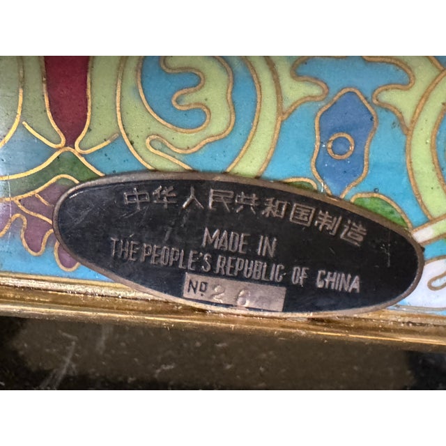 Sky Blue Stunning Vintage Cloisonné Champleve’ Enamel Colonnade Mantel Clock For Sale - Image 8 of 12