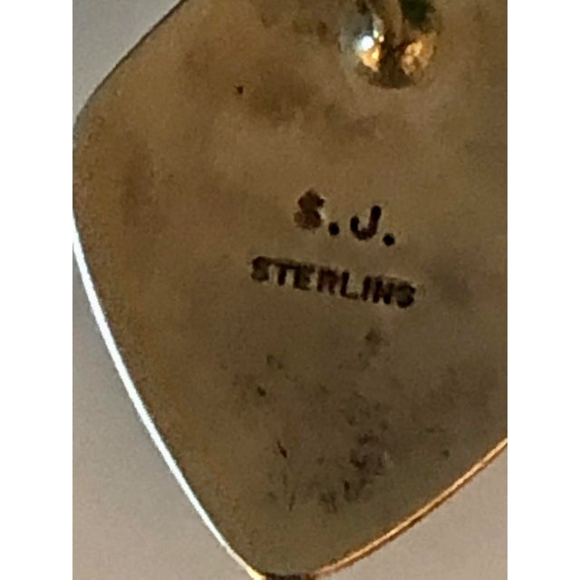 1980s Navajo Selina Jake Malachite Sterling Modernist Earrings - Set of 2 For Sale - Image 4 of 8