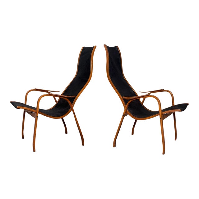 Scandinavian Lamino Leather Lounge Chairs by Yngve Ekstrom, 1956 For Sale
