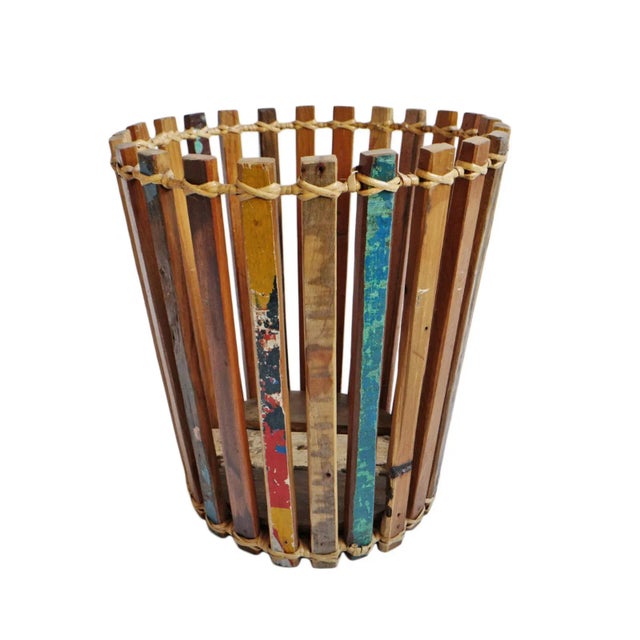 Wood Salvaged Boat Wood Basket Medium For Sale - Image 7 of 7