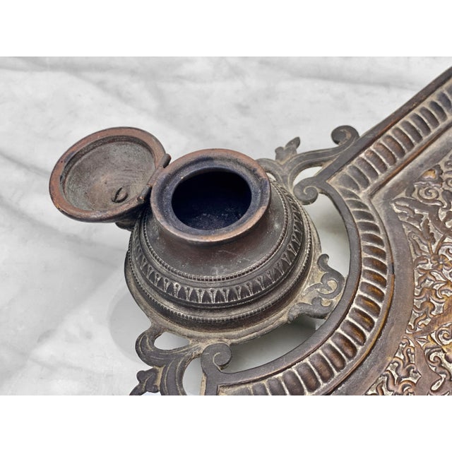 Bronze Antique French Empire Bronze Fountain Pen Rest Inkwell For Sale - Image 8 of 11