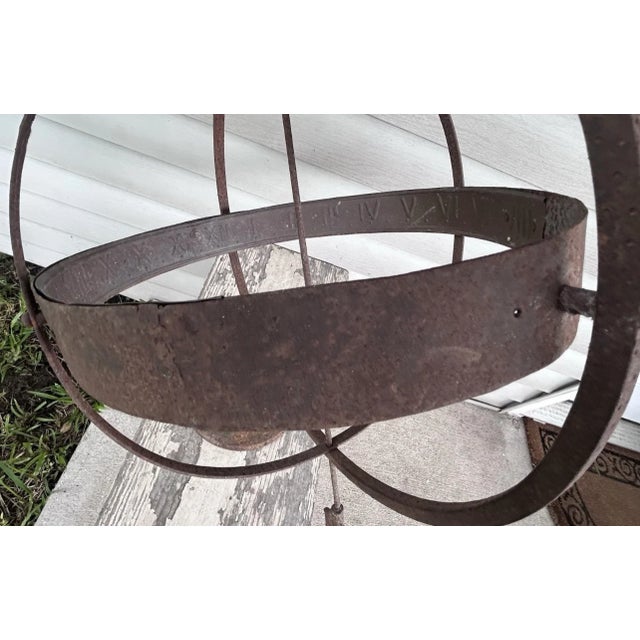 Vintage Mid 20th Century Swedish Wrought Iron Armillary Sphere on Cast Iron Base For Sale In New Orleans - Image 6 of 9