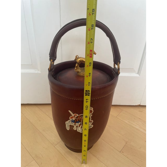 1960s Vintage Loyal Papeete Firetruck Brown Leather Brass Eagle Handle Bar Ice Bucket For Sale - Image 5 of 12