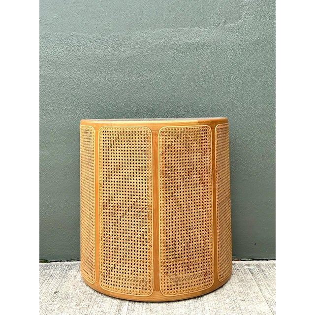 Vintage Wood and Cane Demilune Console Table For Sale - Image 9 of 12