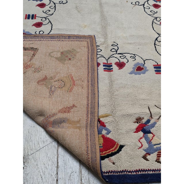 Mid-20th Century Vintage Hand-Loomed Folk Art Wool Rug in Ivory & Navy Blue, 9' X 12' For Sale - Image 9 of 10