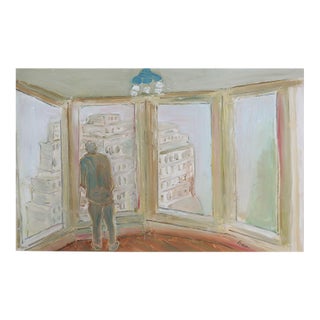 Contemporary Modernist Interior Cityscape Scene Painting For Sale
