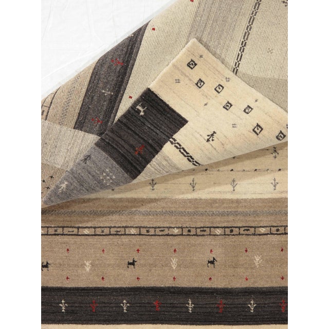 Vintage Gabbeh Hand-Knotted Wool Rug Tribal Stripe Design 4'7" X 6'7" For Sale - Image 4 of 4