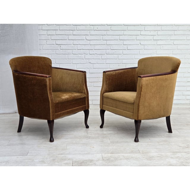 Mid-Century Modern Vintage Danish Armchair in Furniture Velour and Ash, 1950s For Sale - Image 3 of 18