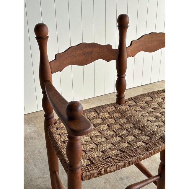 Vintage Sculptural Turned Wood Double Bench With Woven Rope Seat, C. 1950s For Sale - Image 12 of 14