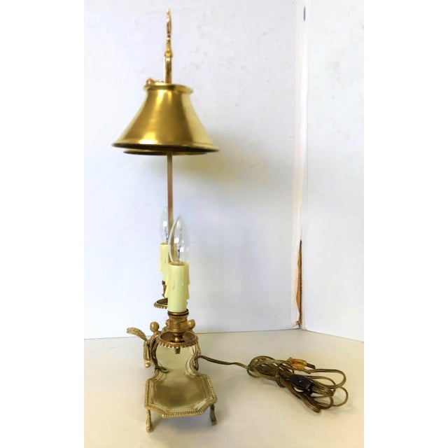 Late 19th Century Antique Italian Brass Student Oil Lamp Converted to Electric With Adjustable Height Shades For Sale - Image 5 of 13