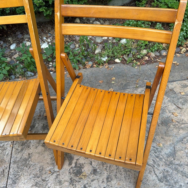 Wood Mid-Century Modern Nevco Wood Slat Folding Chairs — Set of 4 For Sale - Image 7 of 9