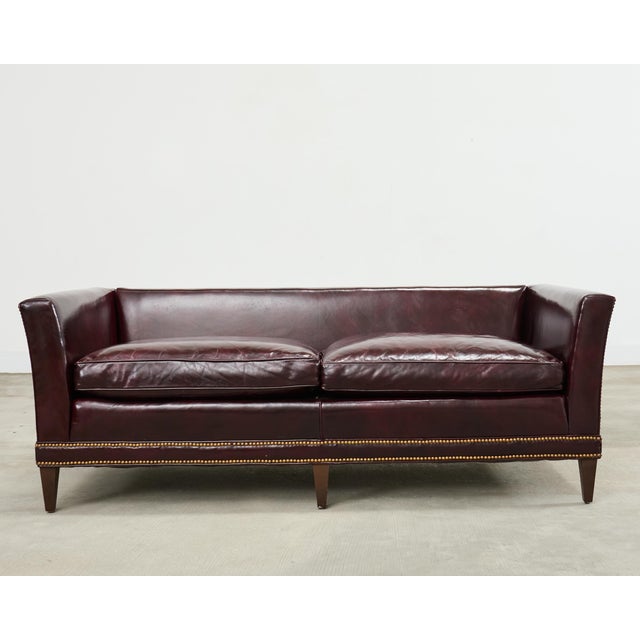 English Regency Style Waxed Cordovan Leather Case Sofa For Sale In Sacramento - Image 6 of 18