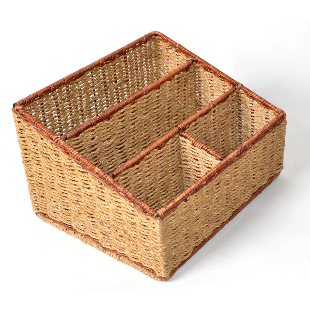 Vintage Natural Fiber Handwoven Seagrass Jute Office Accessories Desk Organizer Basket For Sale In Miami - Image 6 of 12