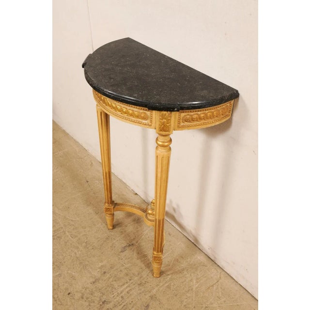 Wood Early 20th Century French Antique Marble Console- Petite Size For Sale - Image 7 of 10