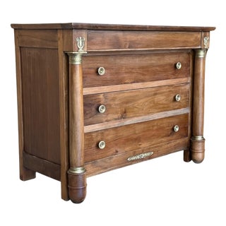1830s French Empire Walnut Chest with Four Drawers and Gilded Edges, Commode For Sale