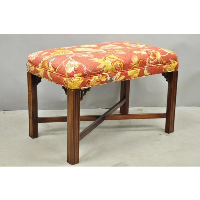 Vintage Chinese Chippendale Style Carved Mahogany Fretwork Bench Stool - Pair For Sale - Image 12 of 12