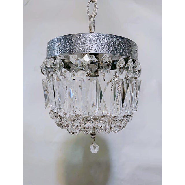 Vintage Basket Chandelier With Textured Chrome and Crystal Chain For Sale - Image 9 of 9
