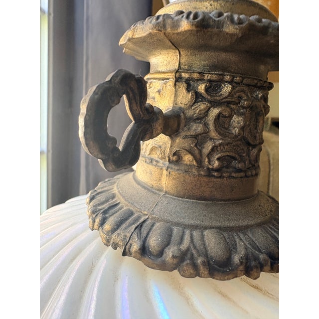 Green Mid 20th Century Hollywood Regency Green Ceramic and Brass Hurricane Table Lamps - a Pair For Sale - Image 8 of 14