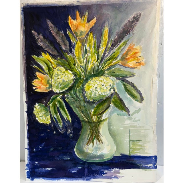 French Beautiful French Still Life Floral Watercolor Painting For Sale - Image 3 of 6