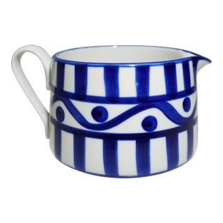 1980s Dansk Arabesque Blue Dot White Gravy Boat Porcelain Pitcher For Sale