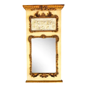 Vintage French Carved Wood Trumeau Mirror With Cherub Relief