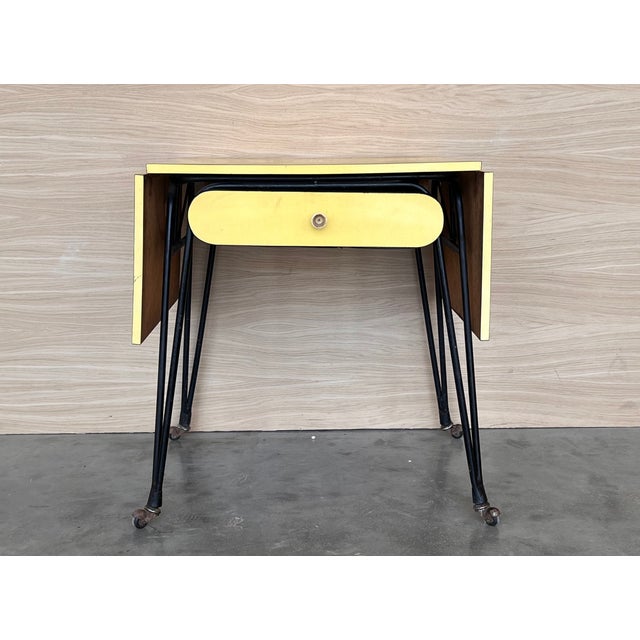 1960s 20th Century Yellow Formica Children's School Desk With Two Leaves For Sale - Image 5 of 12