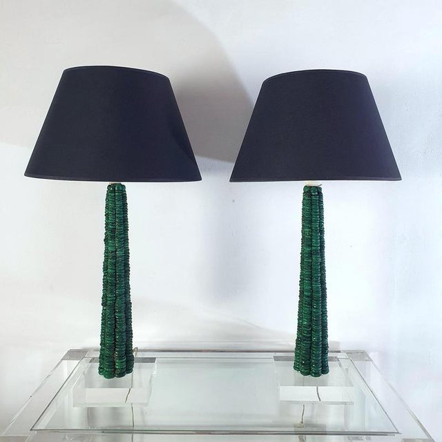 Modern Hand-Crafted Table Lamps in Malachite and Acrylic Glass, Italy, 1990s, Set of 2 For Sale - Image 6 of 9