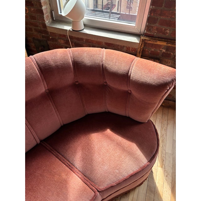 1940s Vintage 1940s Danish-Style Curved Mohair Sofa For Sale - Image 5 of 7