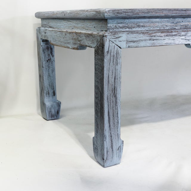Vintage Swedish Blue-Grey Wash Wood Coffee Table With Ming Style Leg and Shagreen Top For Sale In New York - Image 6 of 17