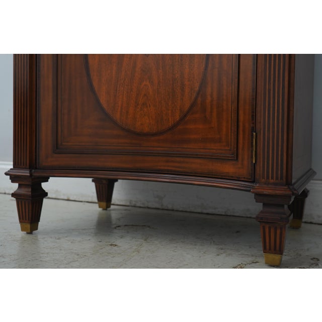 Maitland Smith Mahogany 2 Piece Inlaid Banded Bookcase China Cabinet For Sale - Image 14 of 17