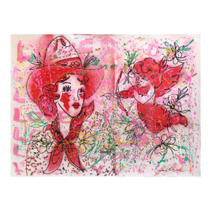 Lover 14 - Pink Figurative Cowgirl Love Inspired Art on Paper Original Artwork by Jesse Black