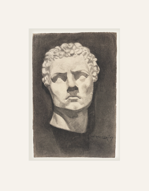 Antique French Academic Drawing of a Classical Sculpture, Graphite on Paper, Signed With Mat