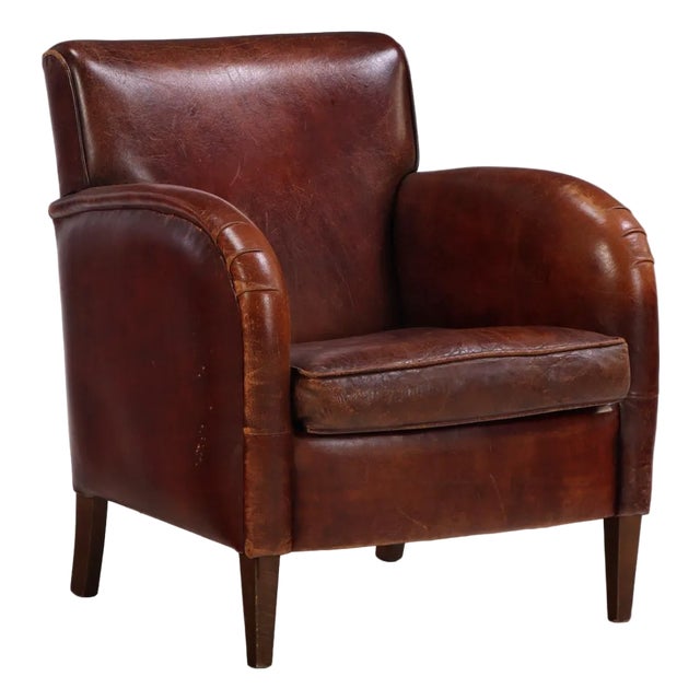 Dutch Art Deco Style Leather Club Chair, C. 1960. For Sale