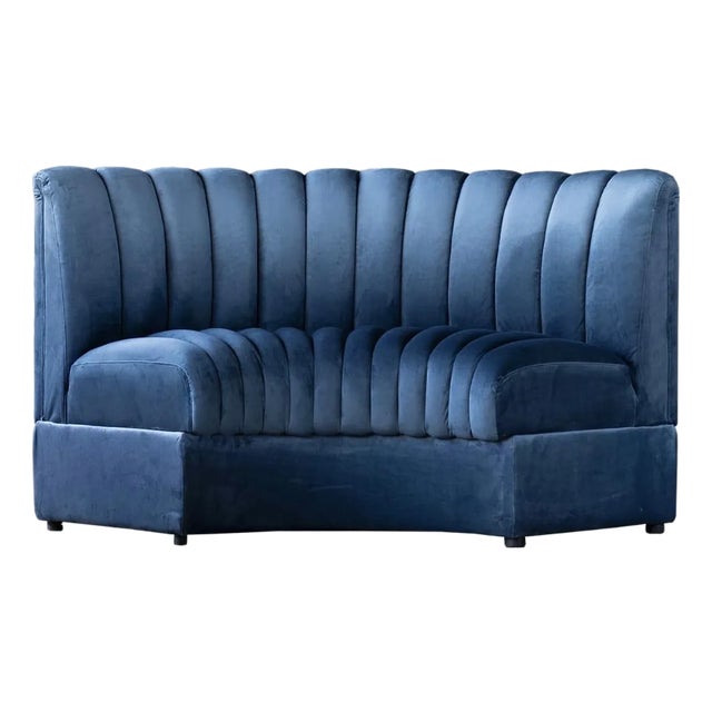 Matthew Izzo Home Estelle Curved Banquette Channeled Velvet Sofa For Sale