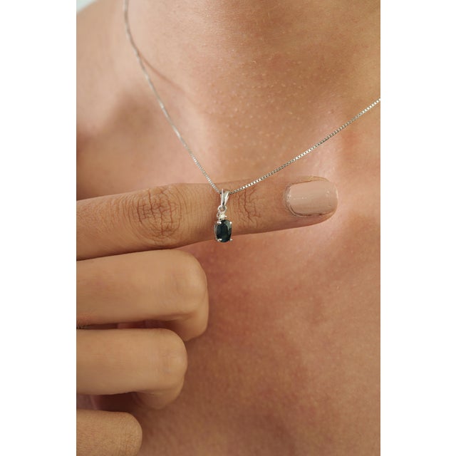 Elegant Oval Blue Sapphire & Diamond Solitaire Pendant in 925 Silver | Fine Jewelry For Sale - Image 6 of 12